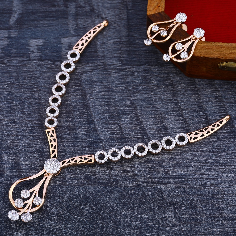 18Ct CZ Diamond Rose Gold Necklace Set RN168
