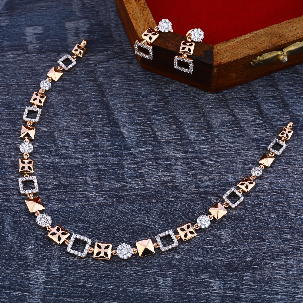 18KT Rose Gold Cz Stylish Women's Necklace Set RN167