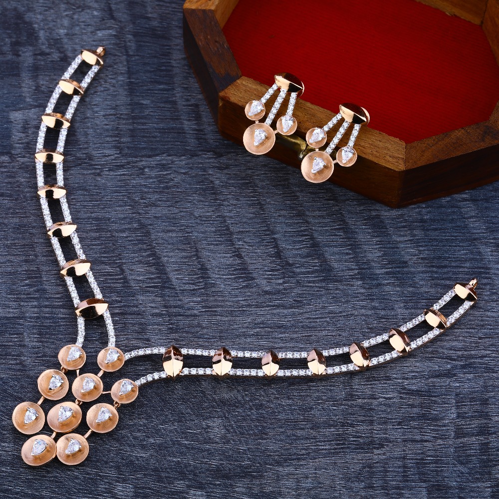 18KT Rose Gold Cz Exclusive Women's Necklace Set RN164