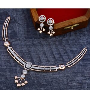 18KT Rose Gold Cz Delicate Women's Necklace Set RN163