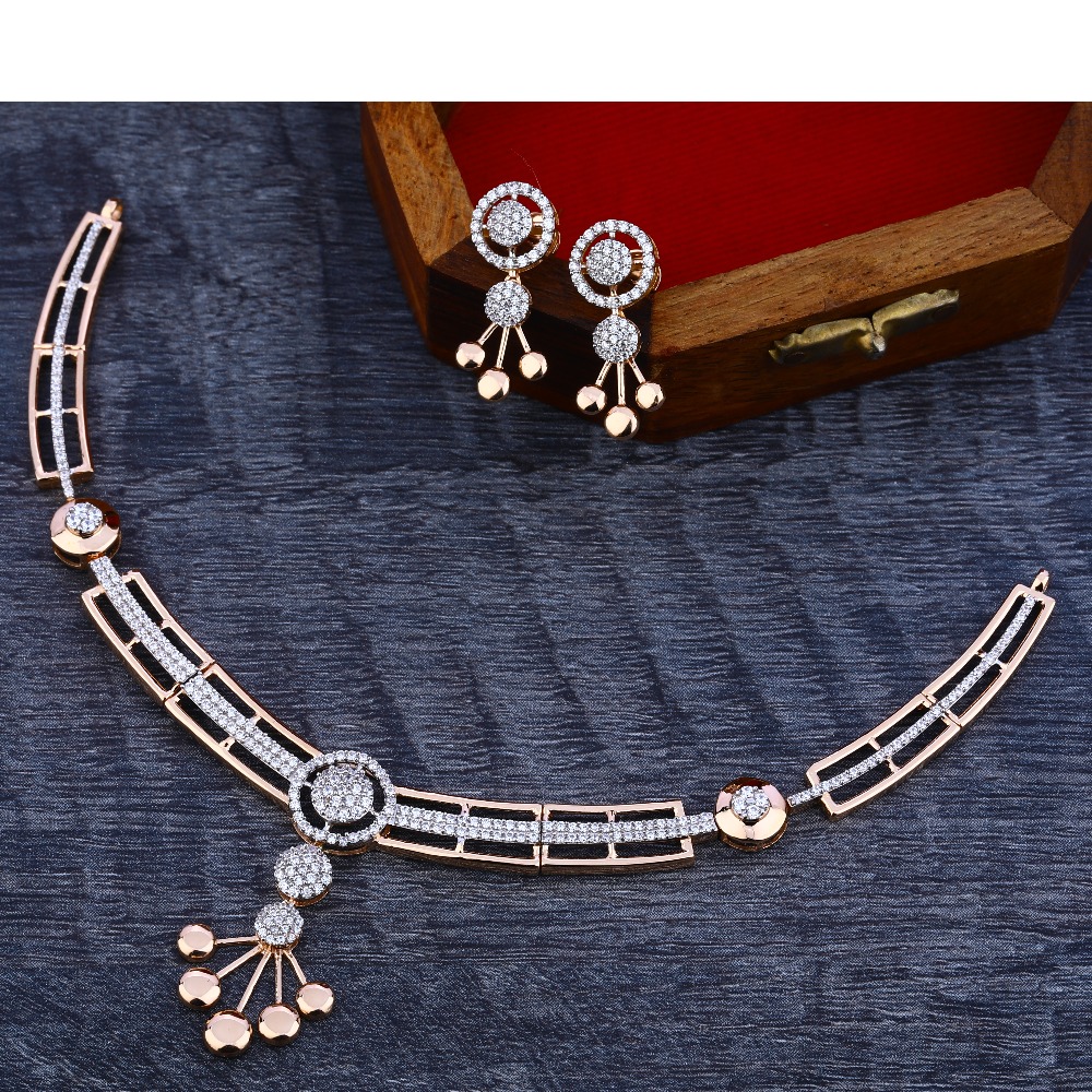 18KT Rose Gold Cz Delicate Women's Necklace Set RN163