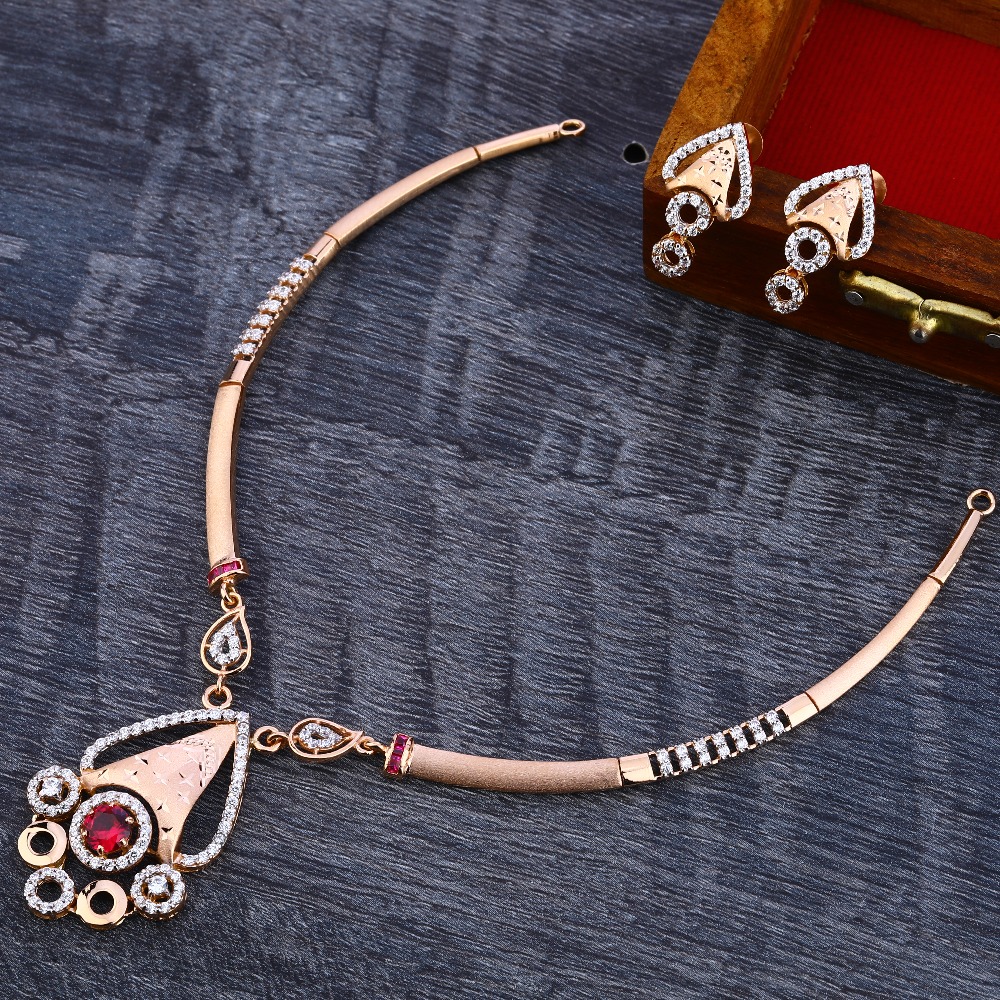 18KT Rose Gold  Cz Classic  Women's Necklace Set RN194