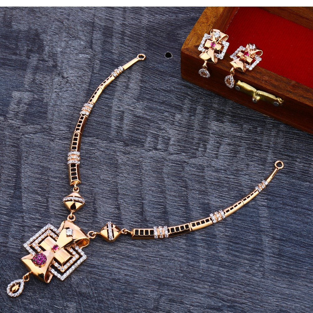 18KT Rose Gold  Cz Women's Necklace Set RN193