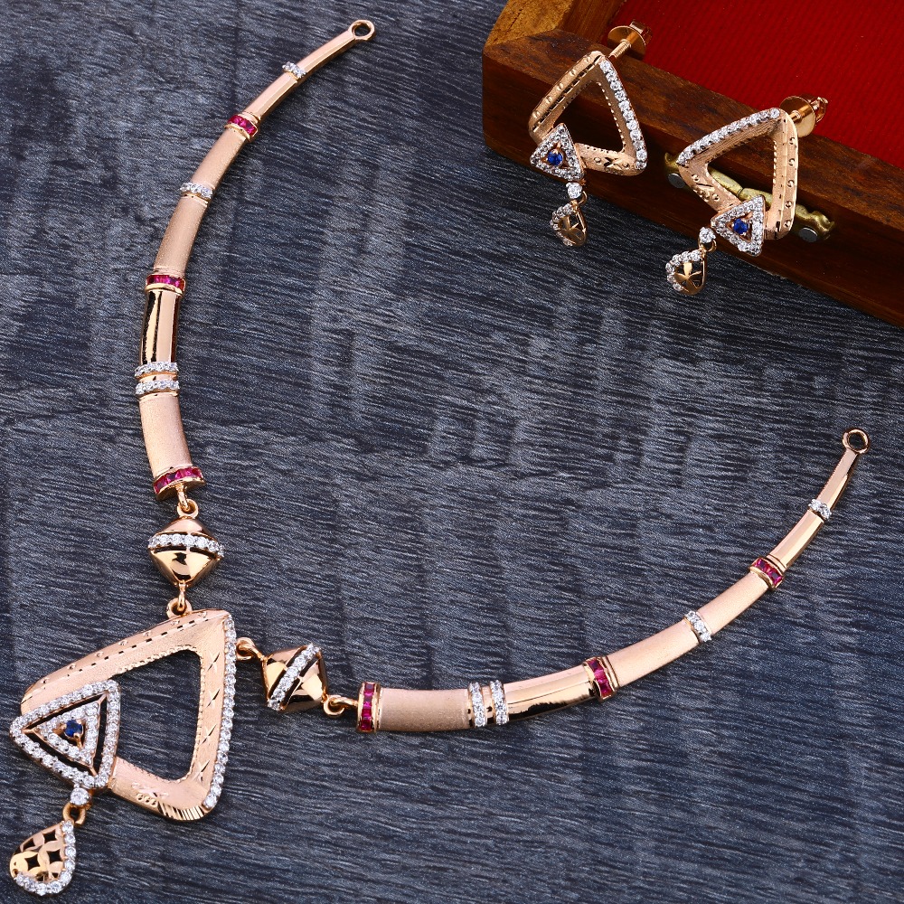 18KT Lades Cz  Fancy Rose Gold Necklace Set RN182