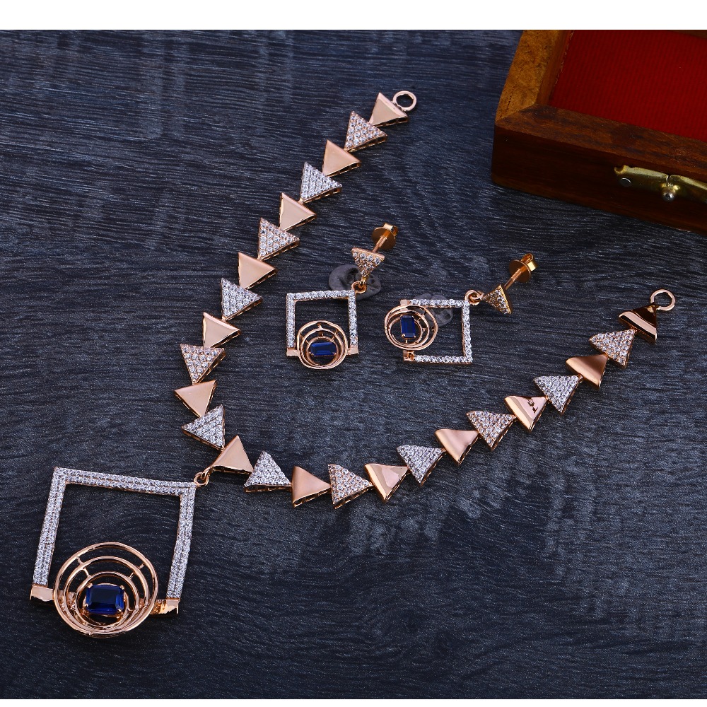 18KT Lades Cz  Delicate Rose Gold Necklace Set RN196