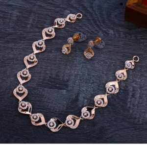 18KT Lades Cz  Designer Rose Gold Necklace Set RN195