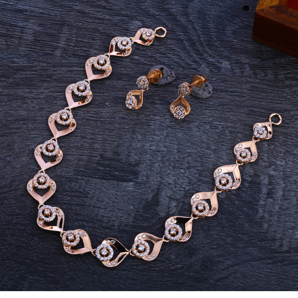 18KT Lades Cz  Designer Rose Gold Necklace Set RN195
