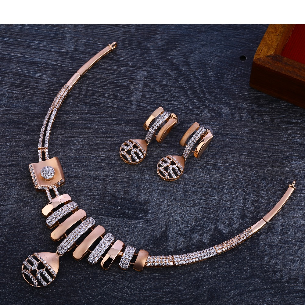 18KT Rose Gold  Cz Classic  Women's Necklace Set RN194