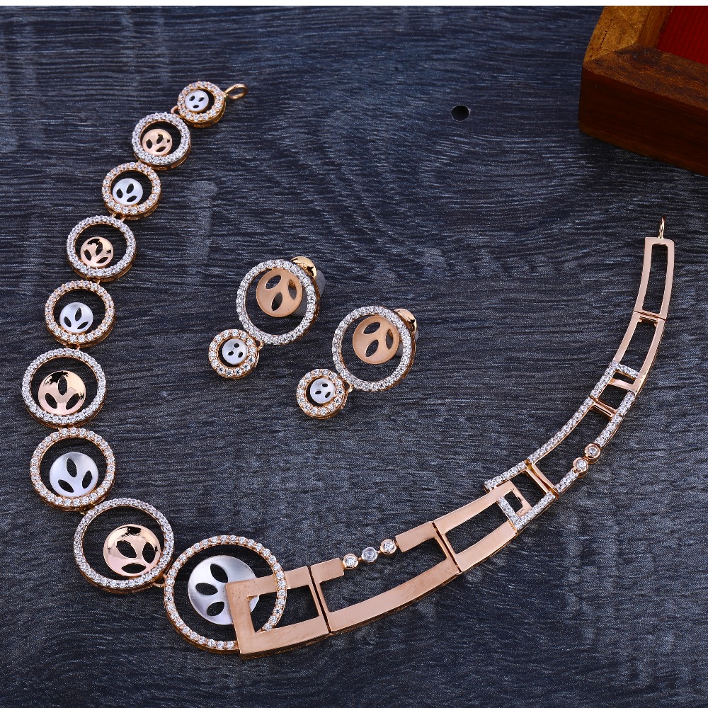 750 Rose Gold  Delicate Women's Necklace Set RN183