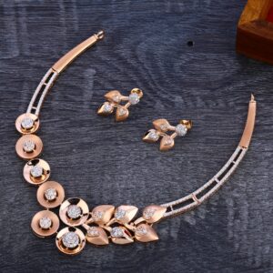 18KT Lades Cz  Fancy Rose Gold Necklace Set RN182