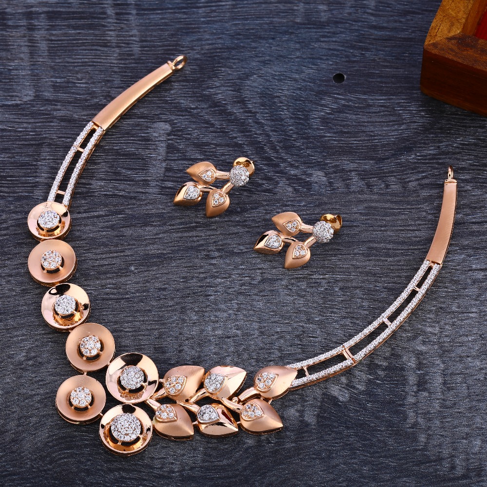 18KT Lades Cz  Fancy Rose Gold Necklace Set RN182