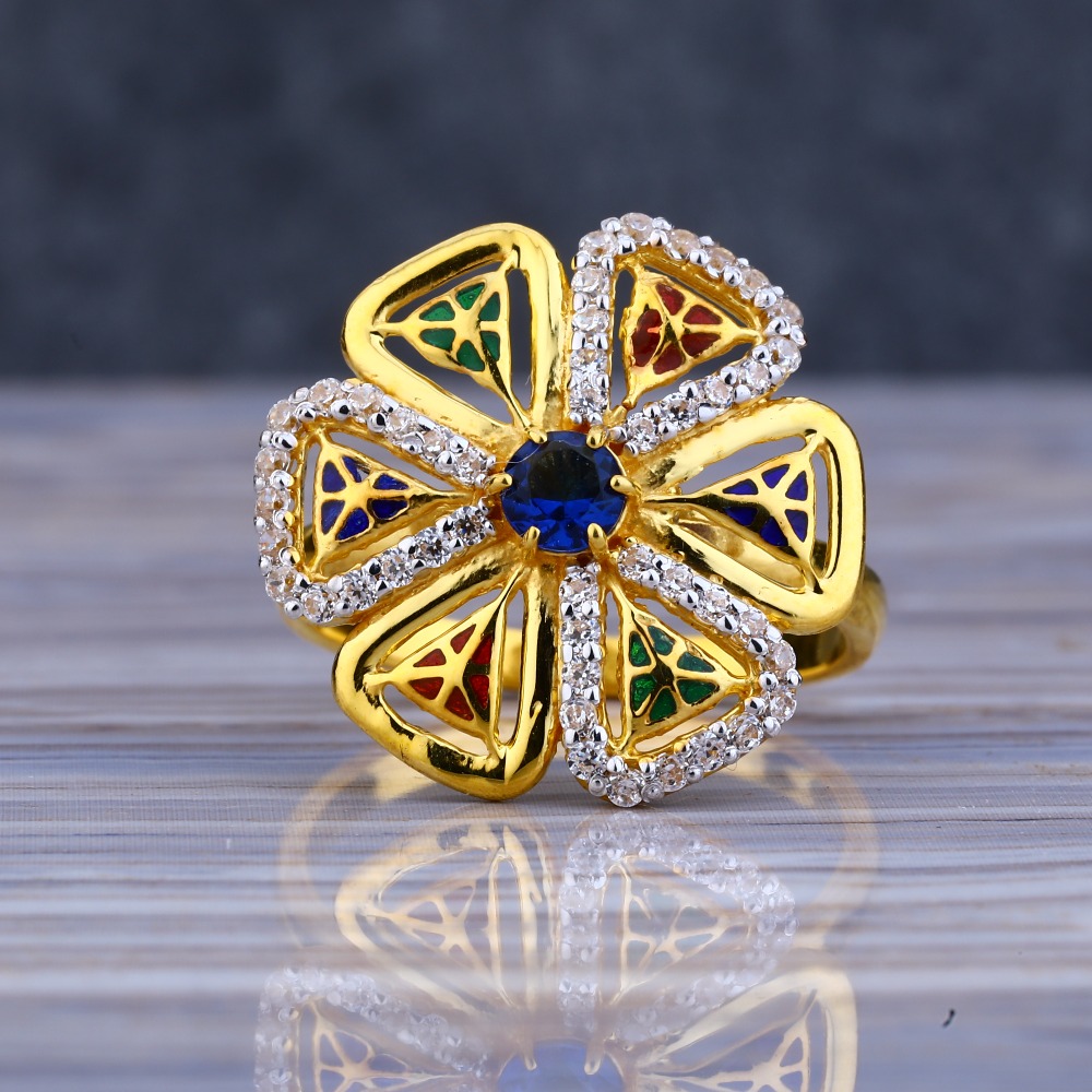 22KT Gold Cz Delicate Hallmark Ladies Long Ring LLR205 - Image 2