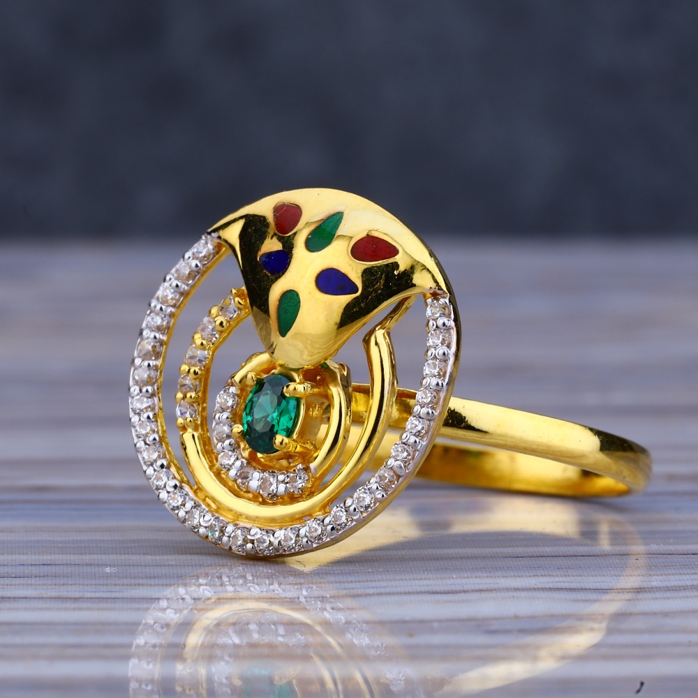 22KT Gold Cz Exclusive Color Stone Ladies Long Ring LLR200