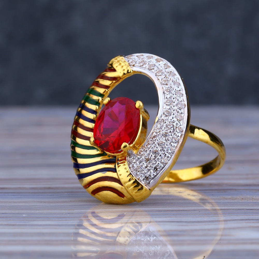 22KT Gold Cz Delicate Color Stone Ladies Long Ring LLR198