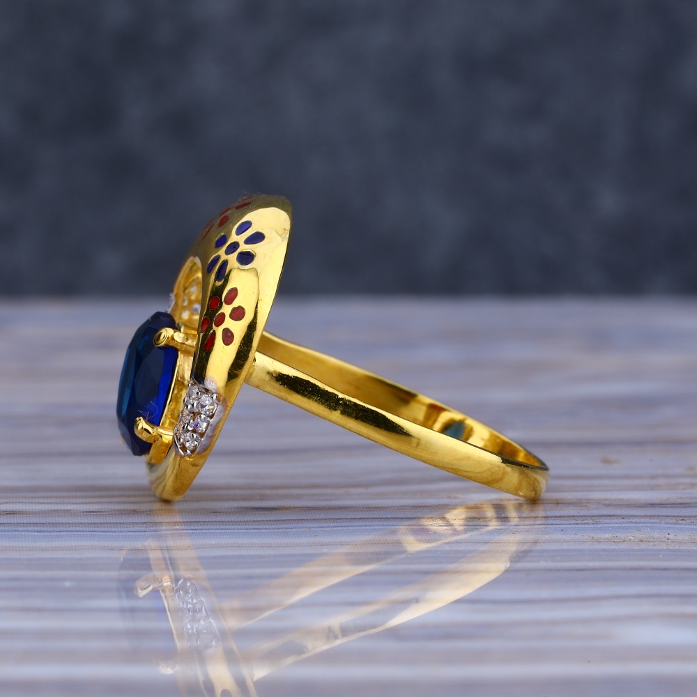 22KT Gold Cz Designer Color Stone Ladies Long Ring LLR197 - Image 3
