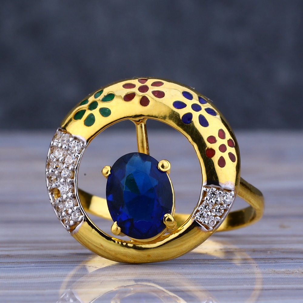 22KT Gold Cz Designer Color Stone Ladies Long Ring LLR197 - Image 2