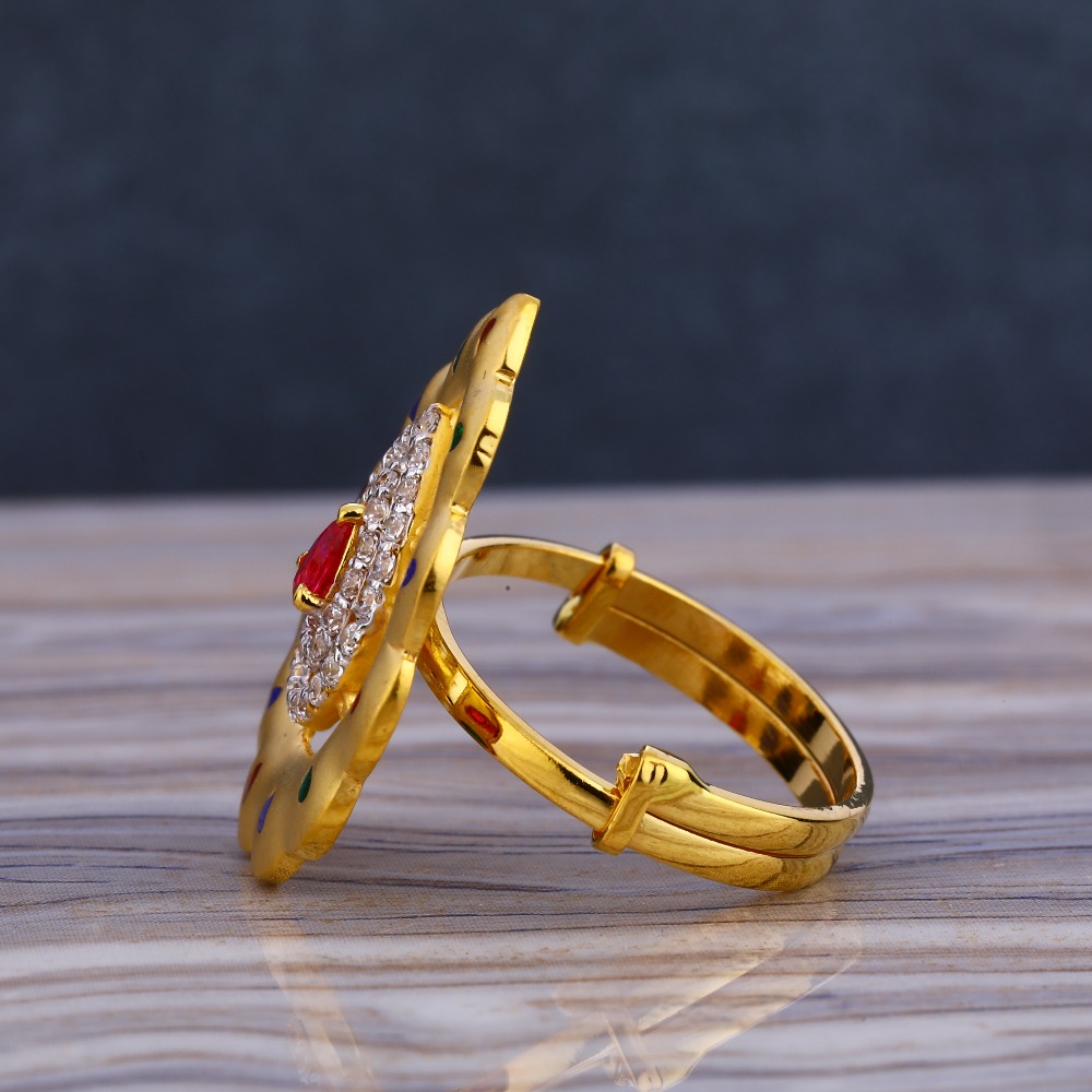 916 Gold CZ Diamond Designer Ladies Long Ring LLR239 - Image 2