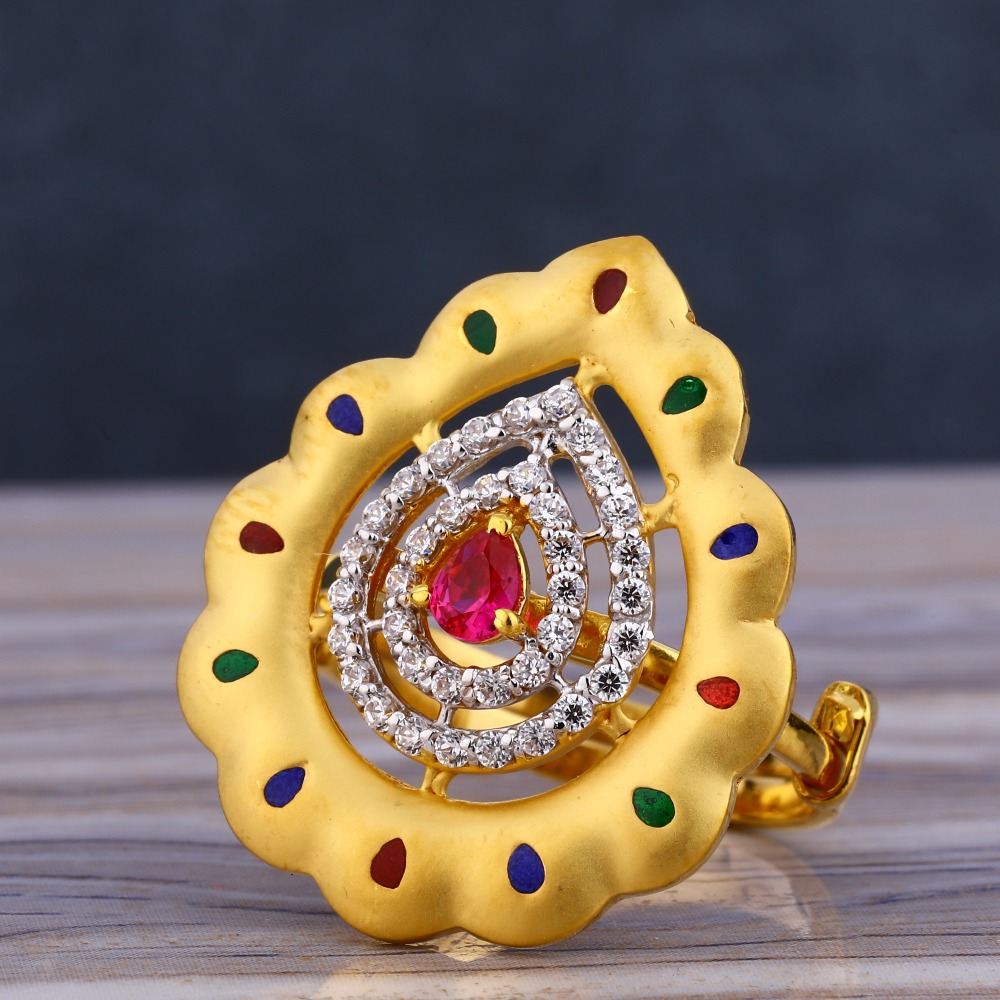 916 Gold CZ Diamond Designer Ladies  Long Ring LLR239