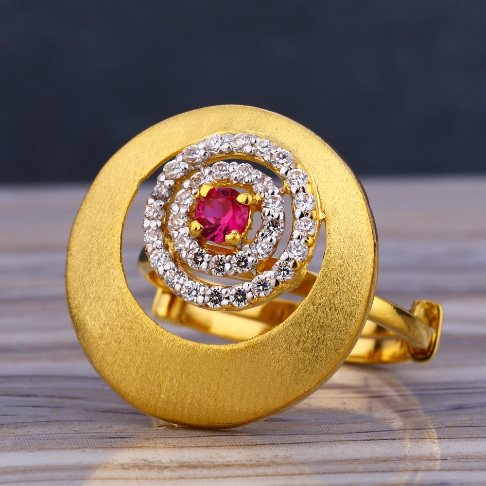 916 Gold CZ Diamond Classic Ladies  Long Ring LLR237