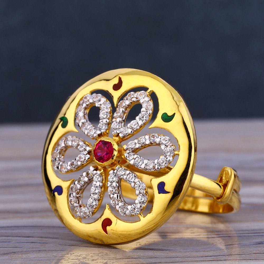 916 Gold CZ Diamond Ladies  Long Ring LLR236