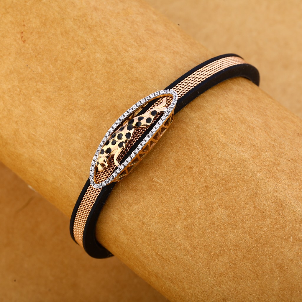 18CT Men's Rose Gold Classic  Leather  Bracelet MLB244