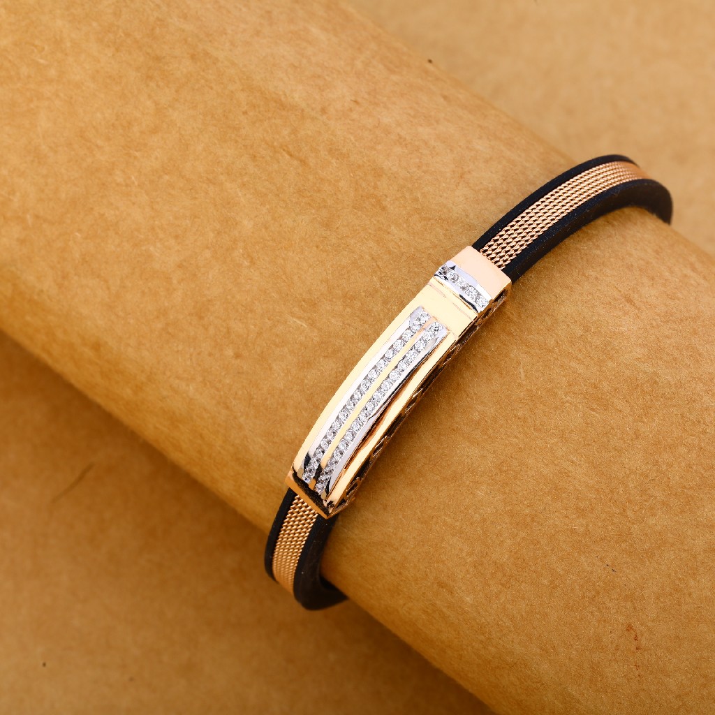 18KT Rose Gold Hallmark Stylish Leather Gent's Bracelet MLB246