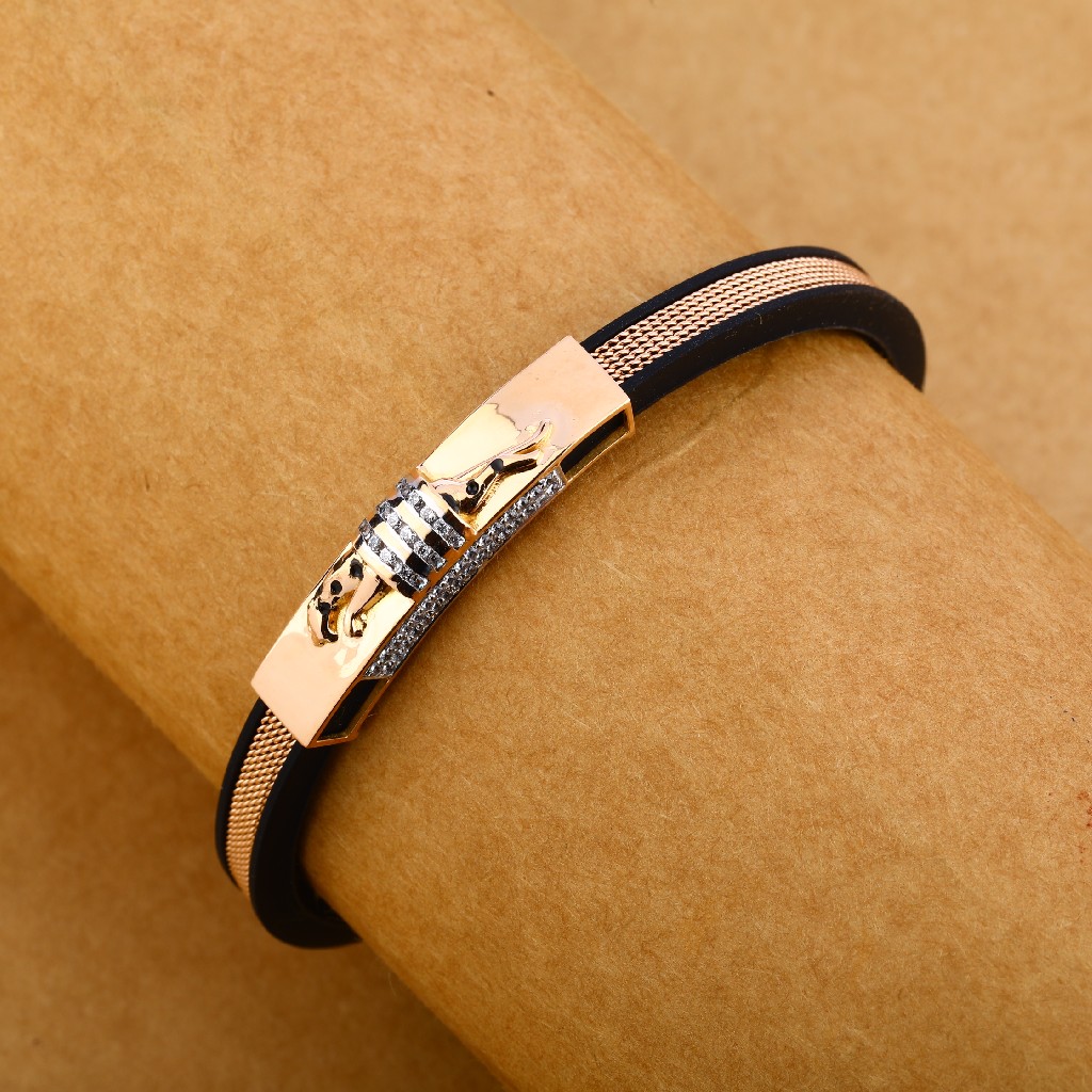 18KT Rose Gold Hallmark Exclusive Leather Gent's Bracelet MLB249