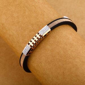 18KT Rose Gold Hallmark Designer Leather Gent's Bracelet MLB251