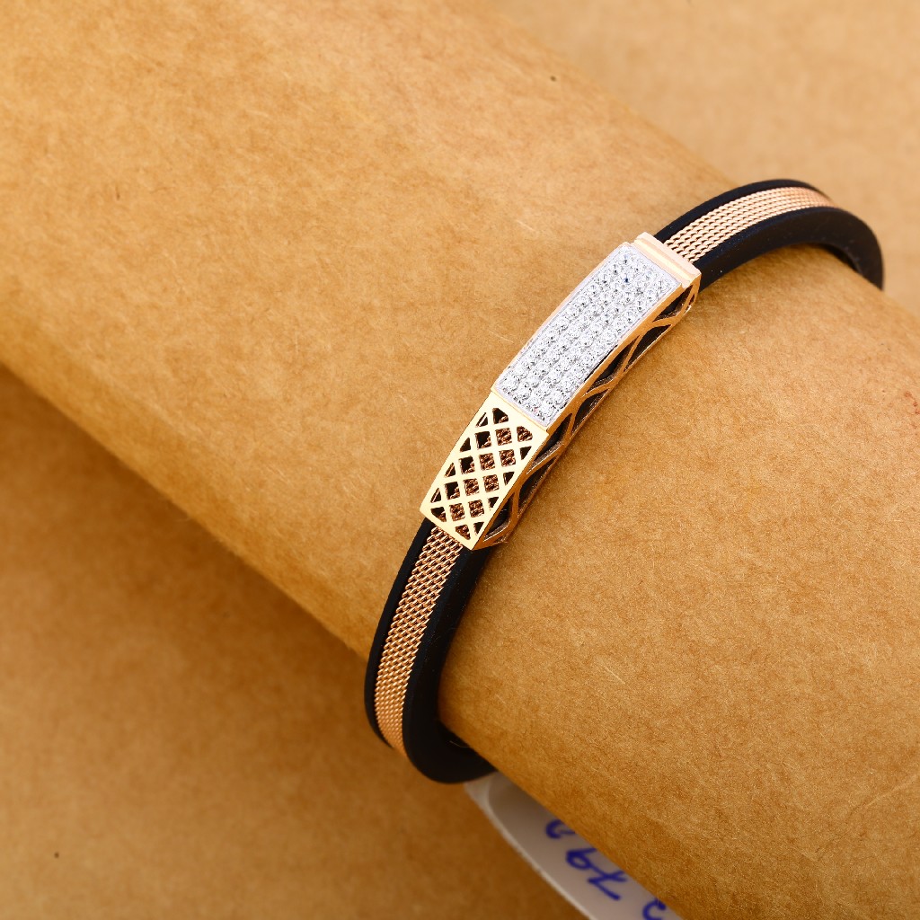 18KT Cz Rose Gold Stylish Leather Men's Bracelet MLB256