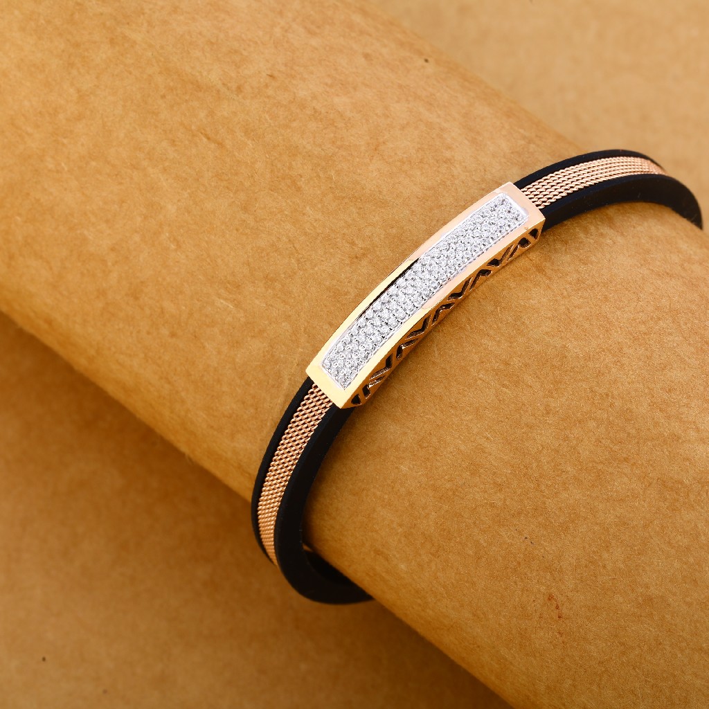 18KT Cz Rose Gold Gorgeous Leather Men's Bracelet MLB255