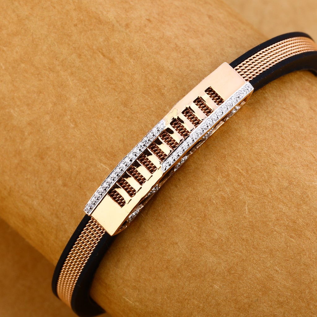 18KT Cz Rose Gold Fancy Leather Men's Bracelet MLB254 - Image 2