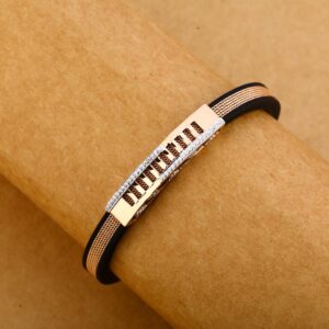 18KT Cz Rose Gold Fancy Leather Men's Bracelet MLB254