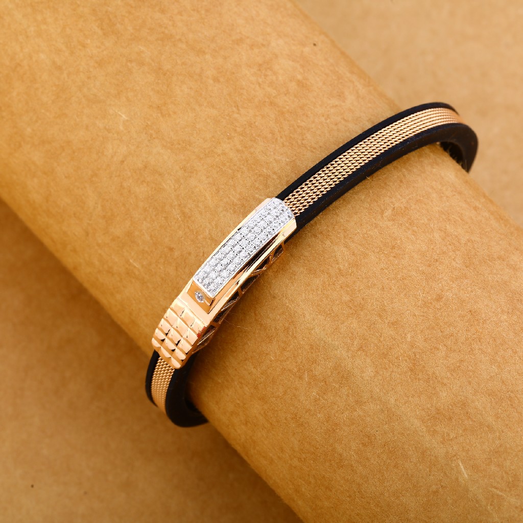 18KT Cz Rose Gold Delicate Leather Men's Bracelet MLB258