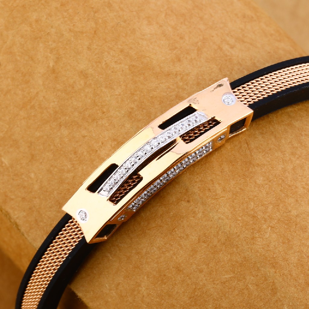 750 Rose Gold Cz Stylish Hallmark Leather Bracelet MLB262 - Image 2