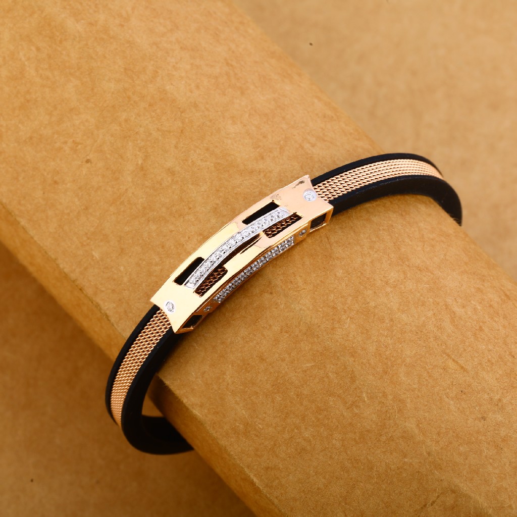 750 Rose Gold Cz Stylish Hallmark Leather Bracelet MLB262