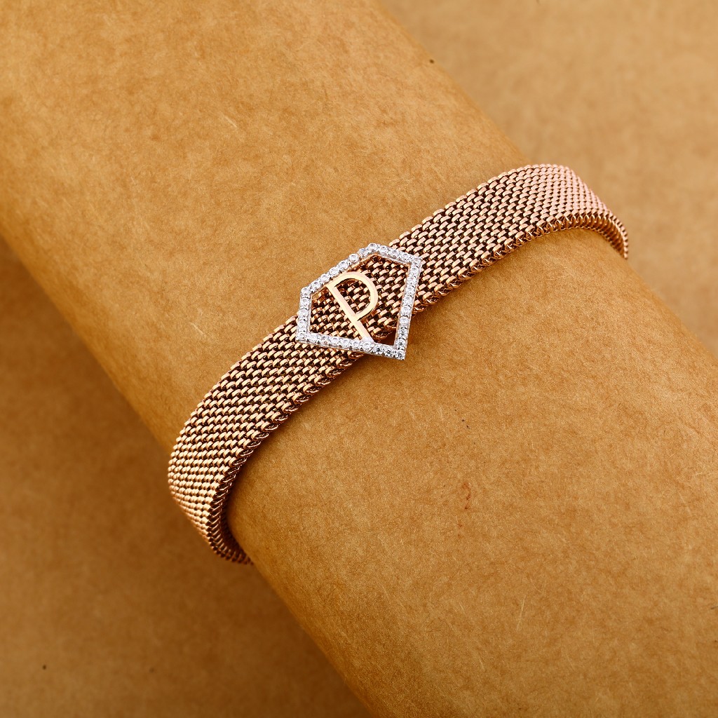 750 Rose Gold Men's Classic Leather Bracelet MLB278