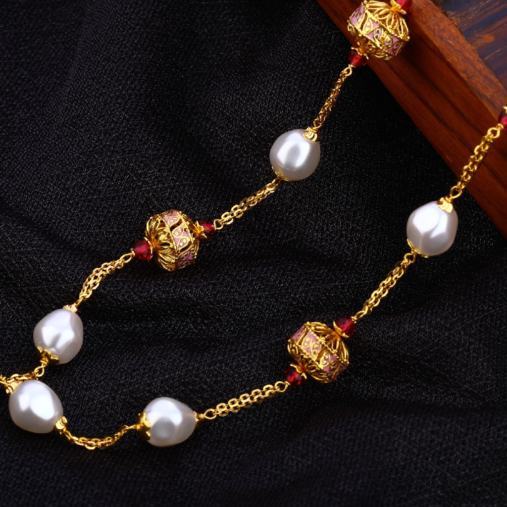 916 Gold Hallmark Delicate Antique Chain Mala AC194 - Image 2