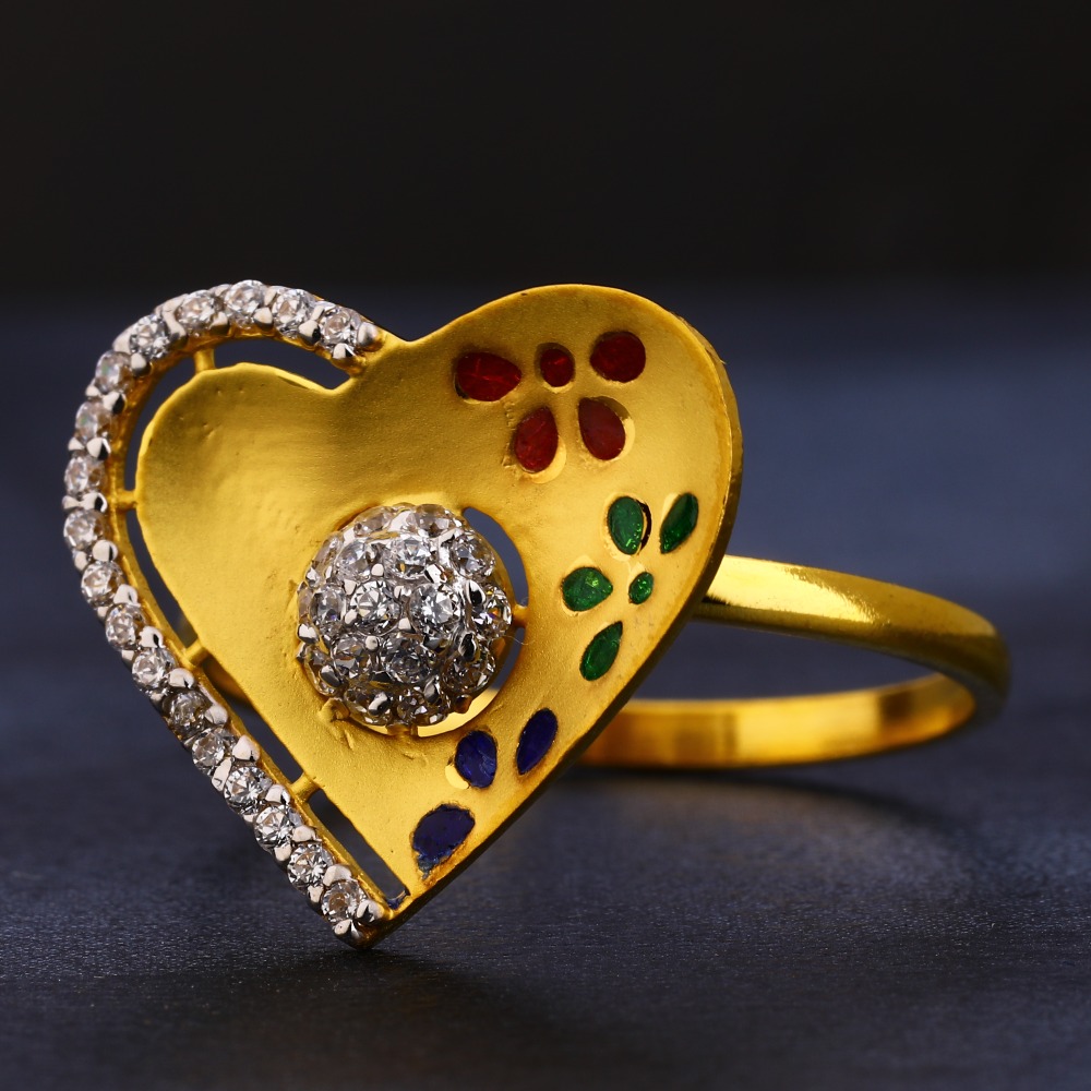 22KT Gold  CZ Heart Design  Ladies  Ring LR404