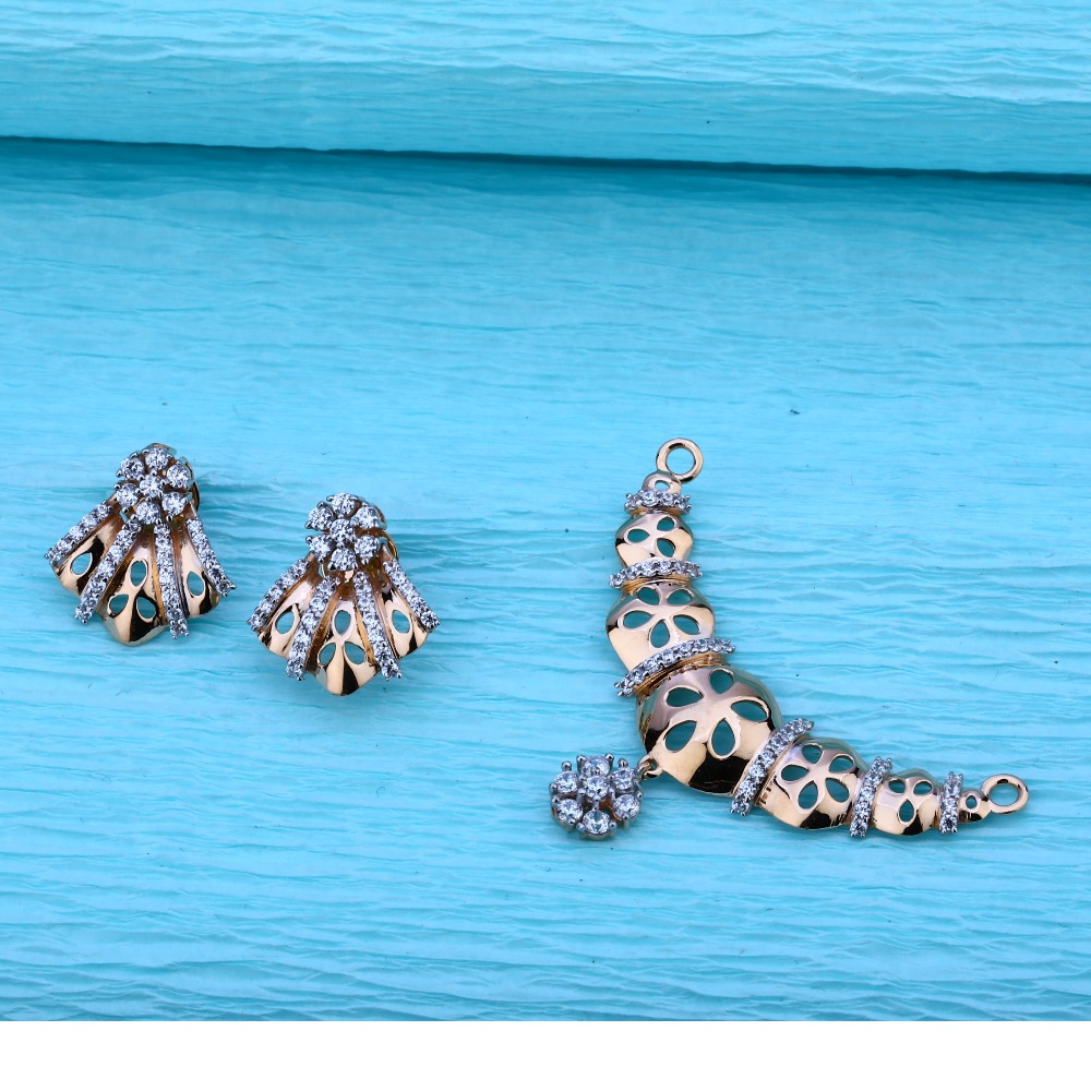 750 Rose Gold CZ  Ladies Diamond Pendant  Set RMPN100