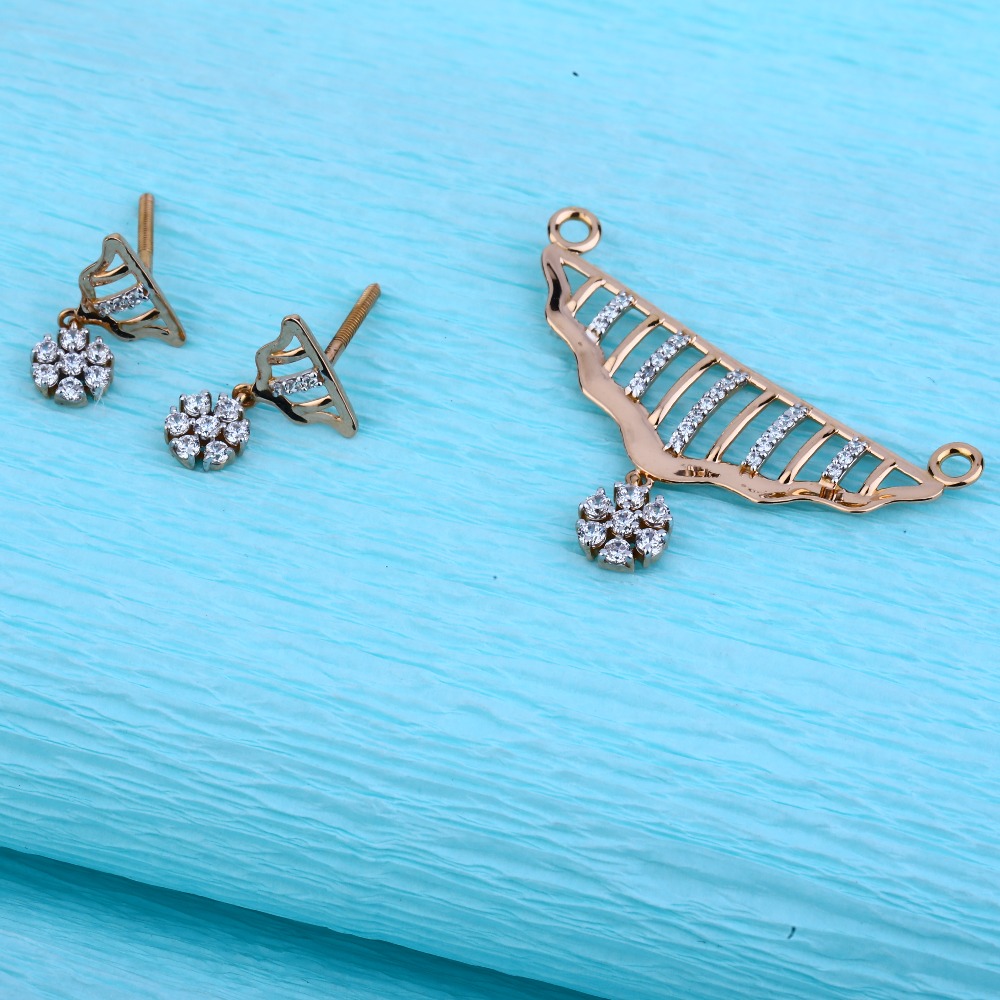 750 Rose Gold Cz Hallmark Stylish Pendant Set RMPN62