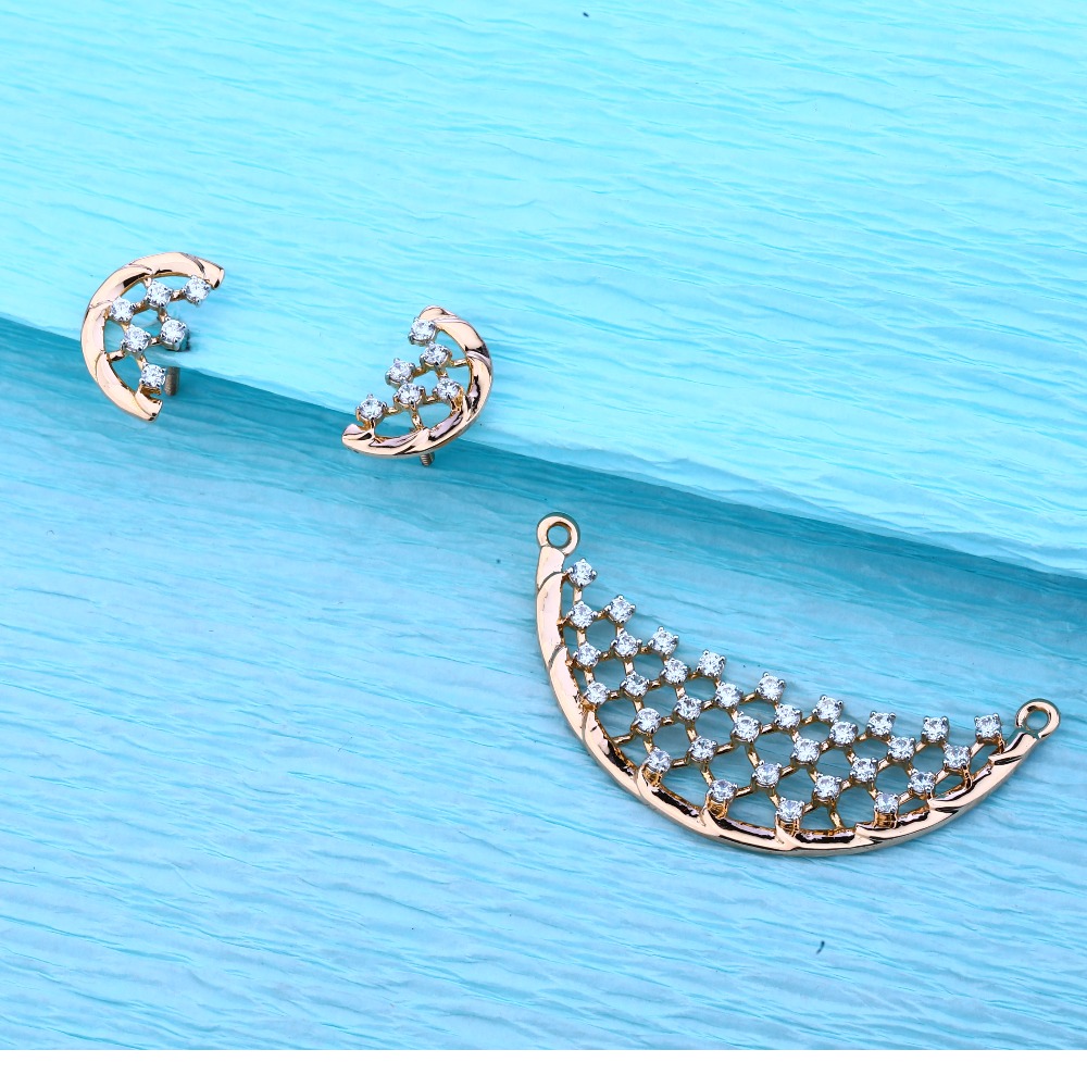 18KT Rose Gold Cz  Designer Pendant Set  RMPN55
