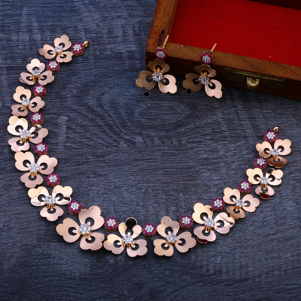 18CT Rose Gold Flower Design Necklace Set RN90