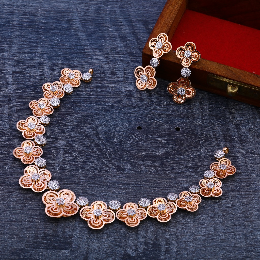 18CT Rose Gold Cz Stylish Necklace Set RN92 - Image 2