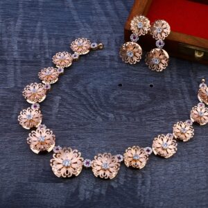18CT Rose Gold Cz Stylish  Necklace Set RN92