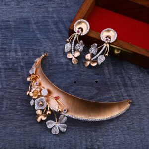 18ct rose gold cz fancy  necklace set rn954