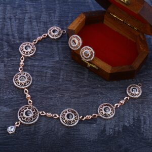 18CT Rose Gold Cz Designer Necklace Set RN130