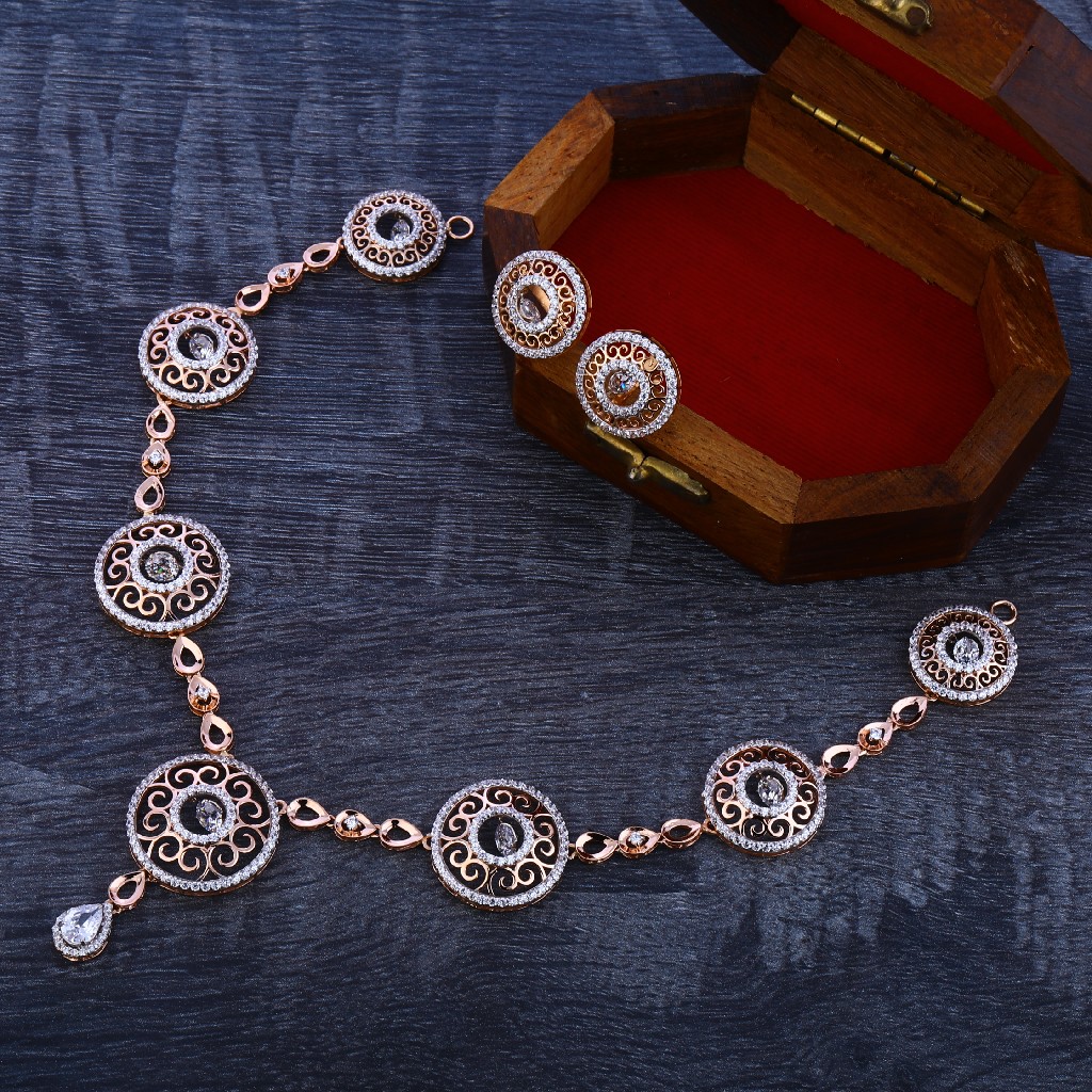 18CT Rose Gold Cz Designer Necklace Set RN130