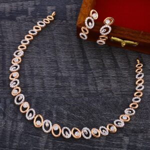 18CT Rose Gold Cz Classic Necklace Set RN157