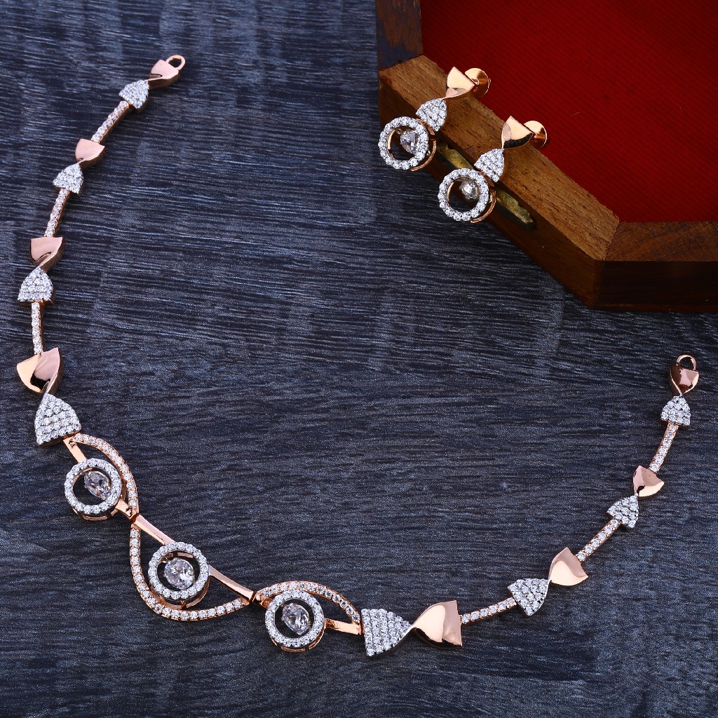 18CT Rose Gold Cz Diamond Necklace Set RN131