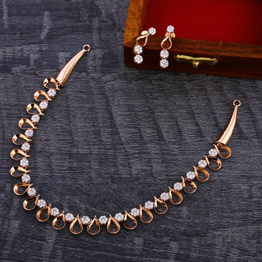 18CT Rose Gold Diamond Necklace Set RN158